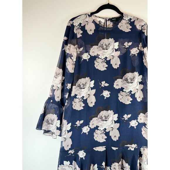 Theory Women Dress Blue Marah Distressed Floral Chiffon Mini A Line Boho Size 10 - Picture 5 of 9